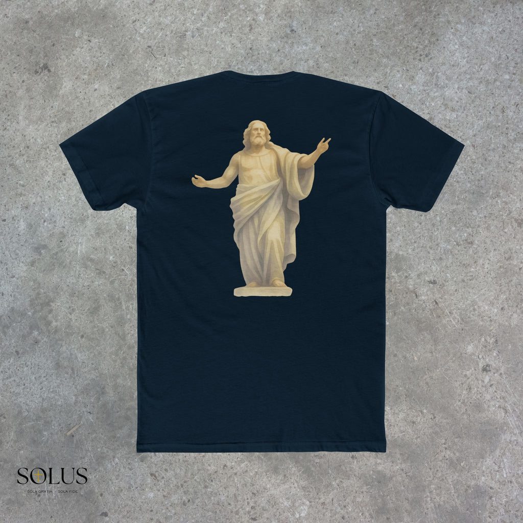 Religious Statue Graphic Tee — 'Solus' Cotton Crewneck T-Shirt