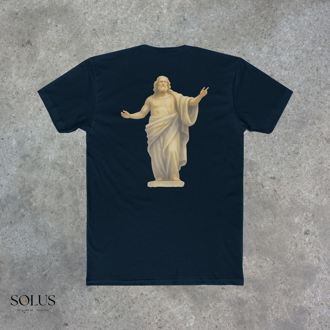 Religious Statue Graphic Tee — 'Solus' Cotton Crewneck T-Shirt