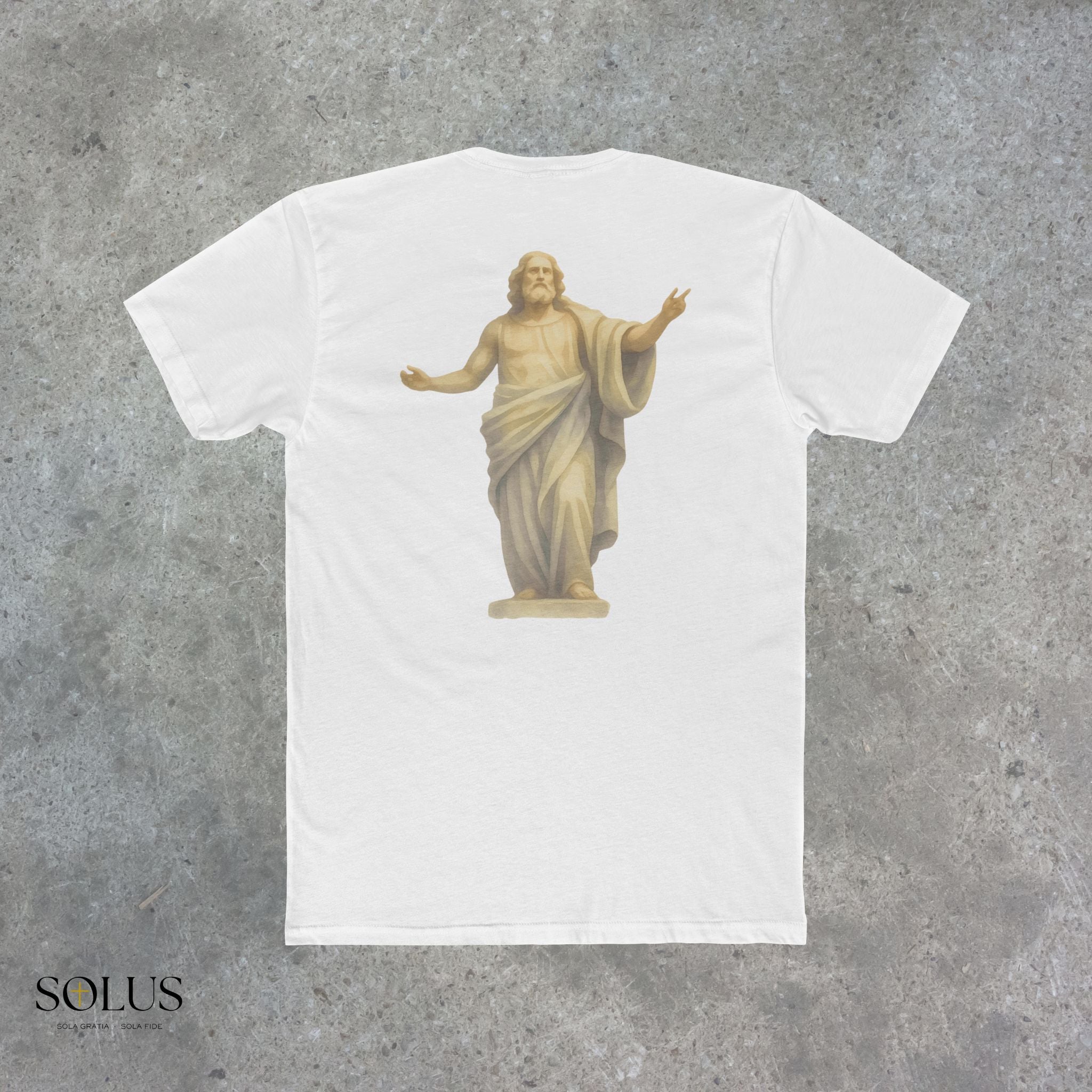 Religious Statue Graphic Tee — 'Solus' Cotton Crewneck T-Shirt