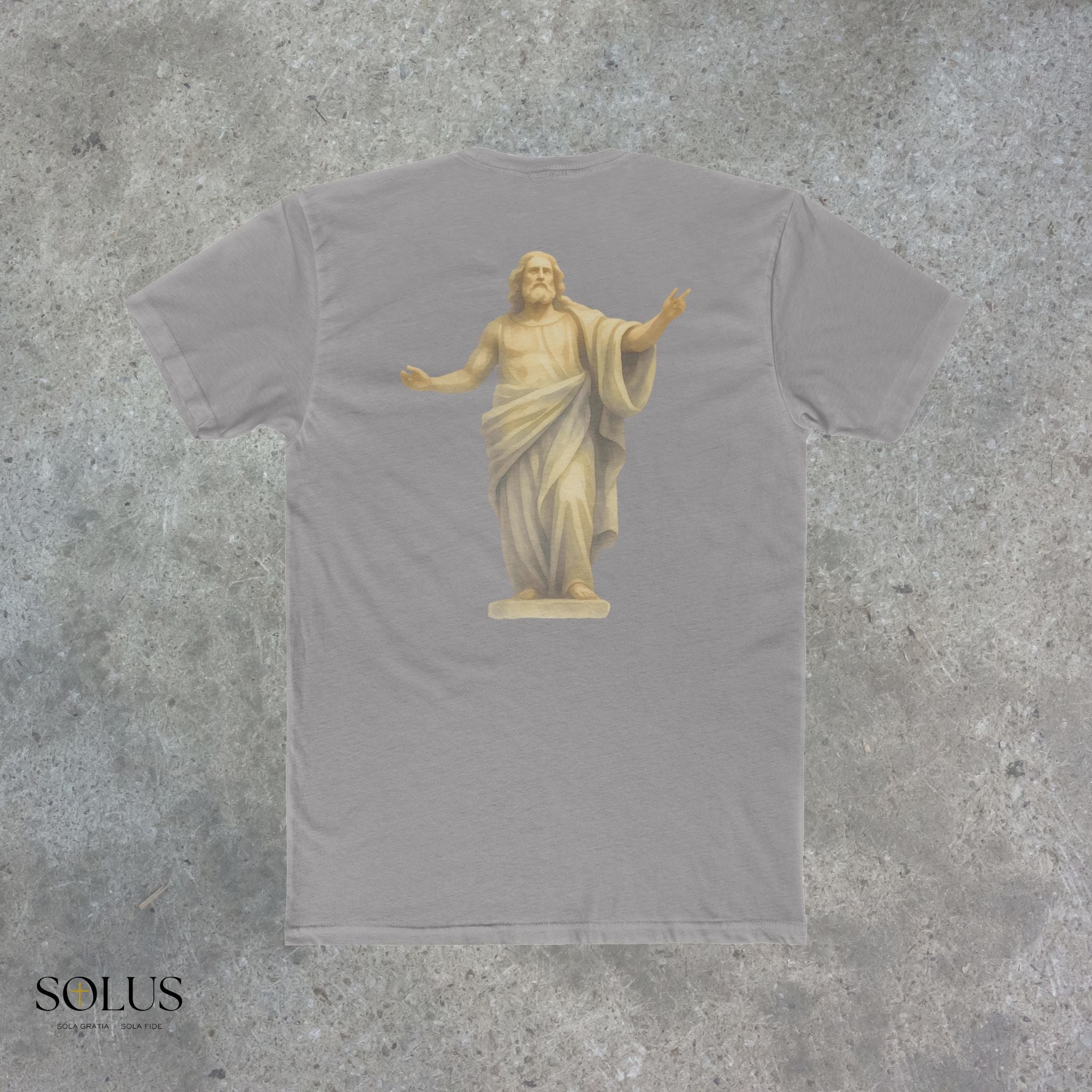 Religious Statue Graphic Tee — 'Solus' Cotton Crewneck T-Shirt