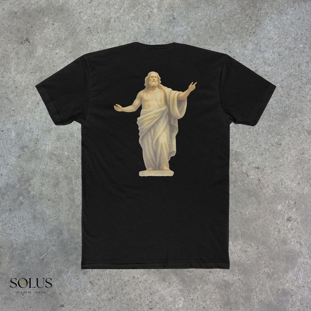 Religious Statue Graphic Tee — 'Solus' Cotton Crewneck T-Shirt
