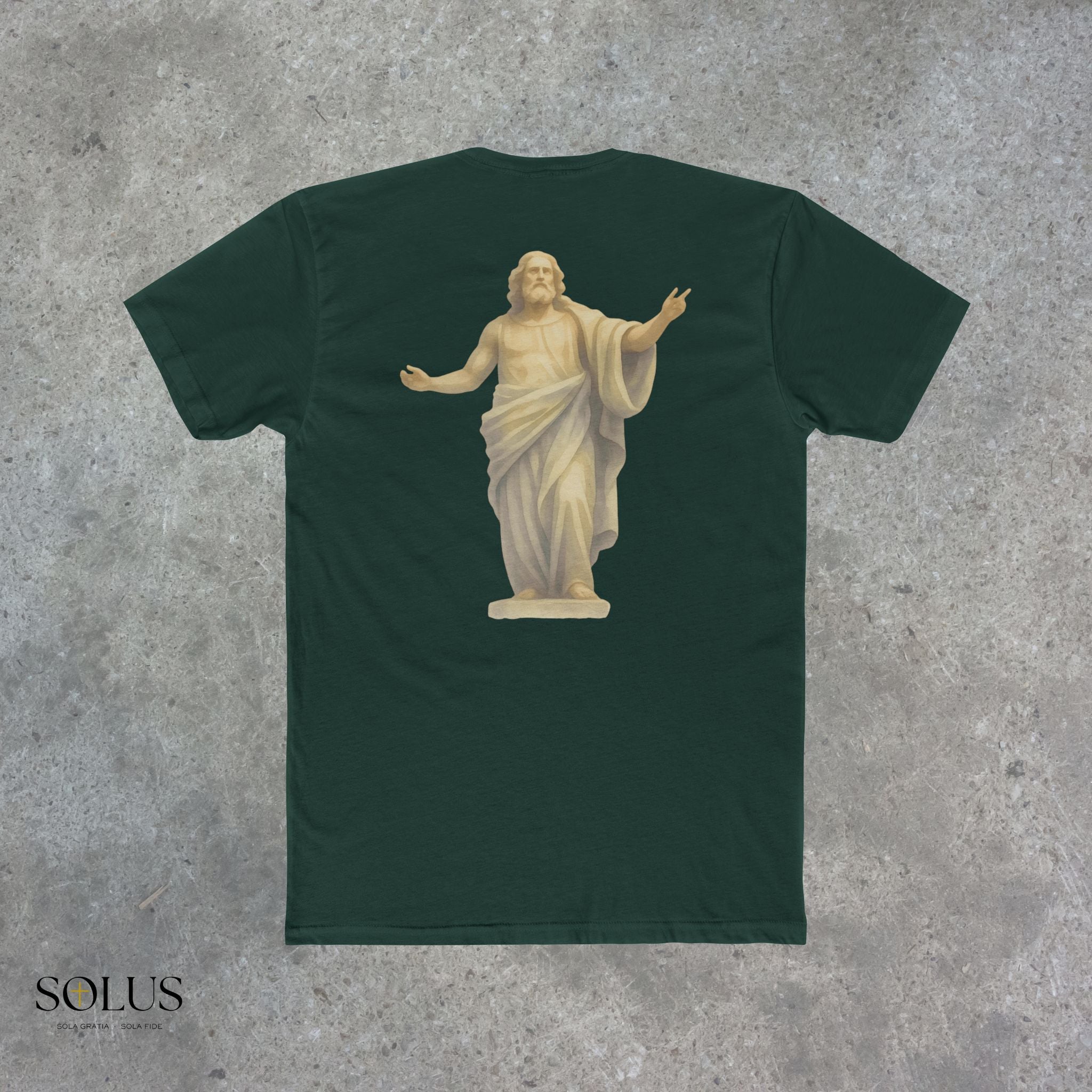 Religious Statue Graphic Tee — 'Solus' Cotton Crewneck T-Shirt