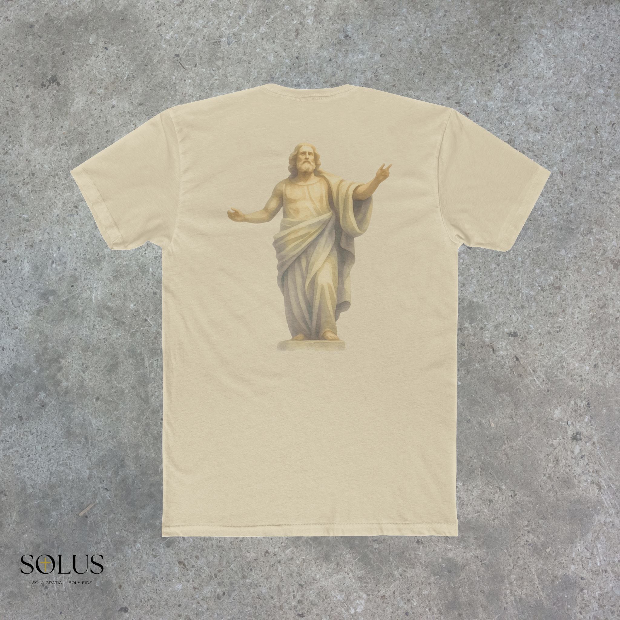 Religious Statue Graphic Tee — 'Solus' Cotton Crewneck T-Shirt